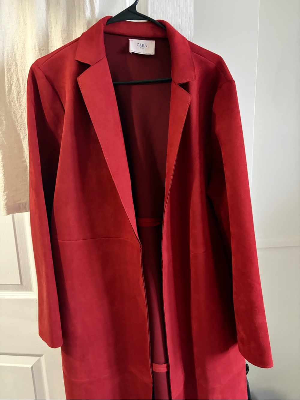 ZARA Red Long Open Front Coat faux suede size xl